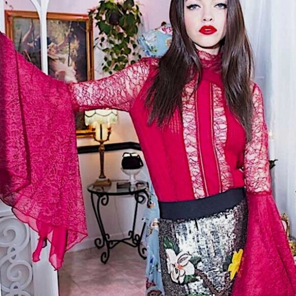 Alice + Olivia Ella Embellished Sequin Floral Midi Skirt S $795 - Picture 15 of 15